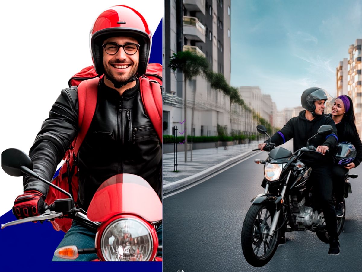 Pessoas usando motocicletas em contextos de mobilidade e lazer
